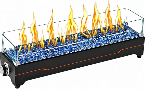 GRISUN 28 Inch Propane Tabletop Fire Pit, 45,000 BTU with Glass Wind Guard