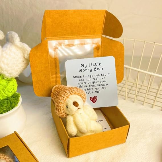 Little Pocket Bear Hug,Pink Teddy Bear in a Box,Mini Plush Care Bear with Motivation Card,Gift for Women Valentine's Day Christmas,Sending a Hug Gift,Fashionable and Versatile,Portable(White)