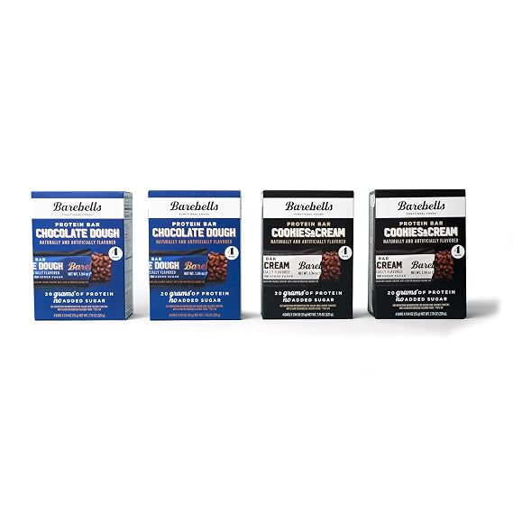 BAREBELLS Protein Bars Variety Pack - 16 Count, 1.9oz Bars - Protein Snacks with 20g of High Protein - Chocolate Protein Bar with 1g of Total Sugars