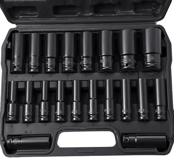 20PCS Impact Socket Set 1/2 Inch, Drive Master Deep Impact Socket Set 8mm - 32mm, Impact Driver Hex Bit Sockets, Car Large Torque Wrench for Drill, Ratchet, Heavy Duty Spanner Tool