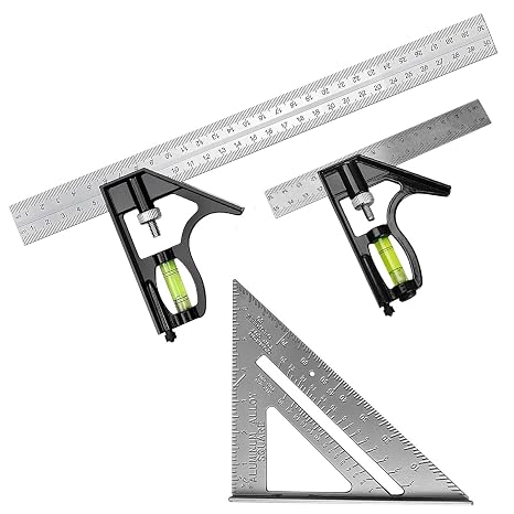 Square Carpentry Metal Set, 3Pcs Combination Square Tools with Bubble Level