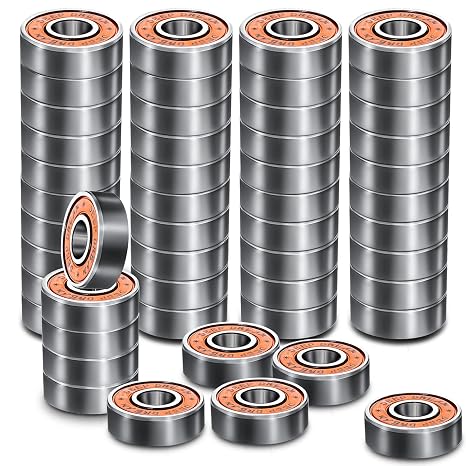Premium 50Pcs 608rs Bearings Skateboard Bearings Chrome Steel Bearing Longboard Bearings (8x22x7mm) Double Rubber Sealed Deep Groove Bearing
