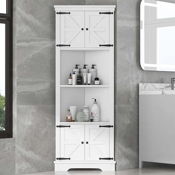 Tall Corner Cabinet with Doors,Corner Storage Cabinet&,Corner Bathroom Cabinet&Corner Kitchen Cabinet&Corner Pantry Cabinet with Adjustable Shelves,Corner Hutch Cabinet for Dining Room (White-style2)