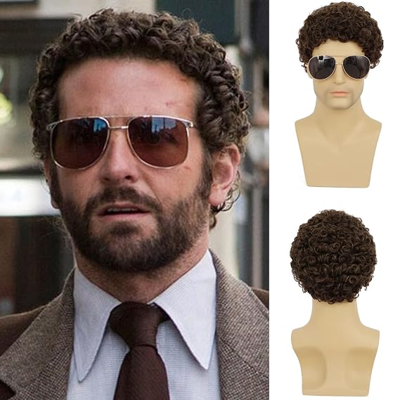 Short Curly Brown Wig for Men Short Curly Afro Synthetic Natural Looking Daily Party Costume Halloween Wigs for Male Guys