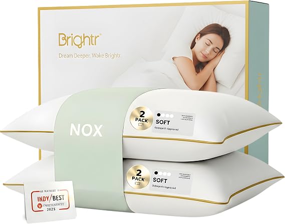 Brightr® ‘Nox’ 2 Pack Luxury Hotel Down Alternative Pillow for Neck Pain | Shoulder and Spinal Support Pillow for Side Sleepers | Osteopath Recommended | Height Adjustable | Soft