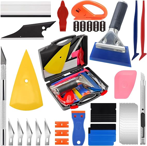 JIURUN 43-Piece Window Tint Tool Kit with Storage Box | Vinyl Wrap & PPF Application Squeegee Set | DIY Automotive Glass Tinting Tools for Auto Glass & Home Privacy Film (No Film Included)