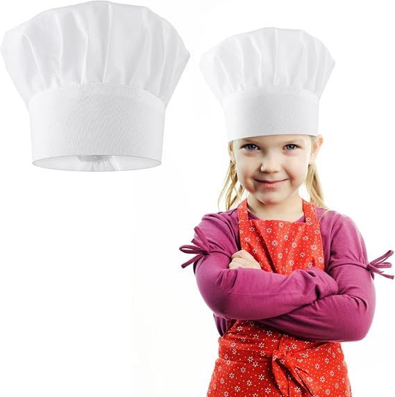 Lusofie Kids Chef Hat Adjustable White Chef Hats Elastic Kitchen Cooking Cap Baker Hat Chef Hat for Kids Girls Boys