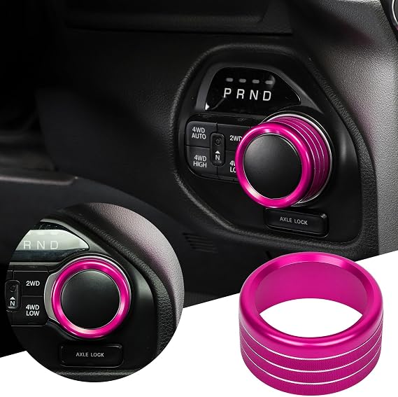 JWWY Gear Shift Switch Knob Cover Trim for Dodge 2018-2023+ RAM 1500 Special Editions, Pink Hollow Aluminum Alloy