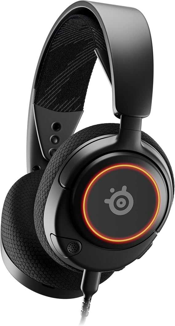 SteelSeries 61631 Arctis Nova 3 Lightweight Wired Sealed Gaming Headset for PC PS5 PS4 Switch, RGB Lighting, AI Noise Cancelling, Space Audio, Hi-Fi Sound, Adjustable Gaming Headset, Black