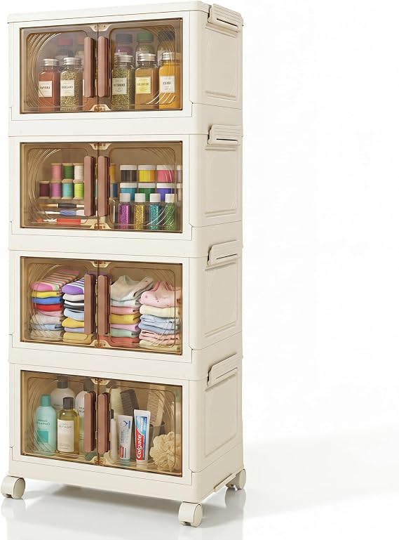 Klass 4-Tier 23L/Tier Plastic Storage Drawers Unit, Storage Boxes With Lid