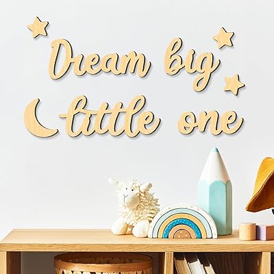 Xylolfsty Dream Big Little One Wall Decor Baby Room Decor Boho Moon Stars Wooden Sign Decoration Boys Girls Bedrooms Hang On Wall Art for Home Farmhouse Living Playroom 8PCS
