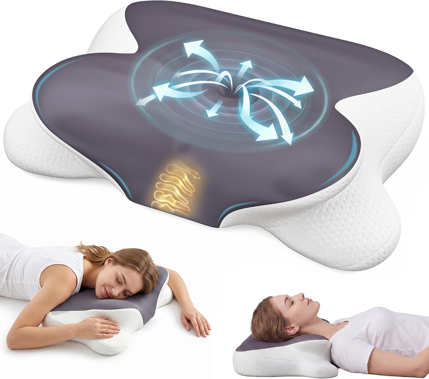 Memory Foam Pillow for Neck And Shoulder Relief, Zero Pressure Ergonomic Pillow for Side/Back/Stomach Sleeper, Cervical Pillow with Cooling Washable Cover, As a gift for your Family & Friend