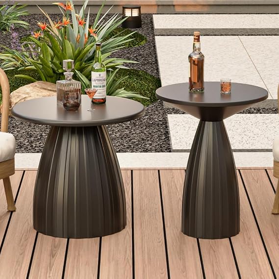 Round Metal Outdoor Patio Side Table Set of 2, Steel Outdoor Accent Table, Black Small End Table, PatioFurniture, for Garden, Pool, Yard, Balcony, Living Room, Deck, Weather Resistant