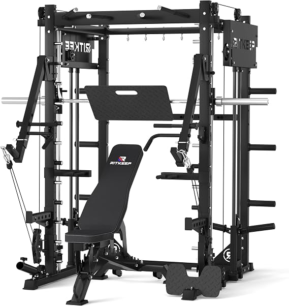 Smith Machine with Jammer Arms & Leg Press with Adjustable Dual Pulley Ratio (1:1 & 2:1), PMAX-4750 All-in-One Commercial & Home Gym Equipment, Heavy-Duty Steel Frame by RitKeep