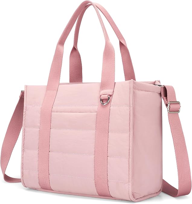 Travel Tote Bag for Women Work Puffer Laptop Crossbody Bags with Zipper Quilted Gym Tote Nylon Purse Shoulder Handbags