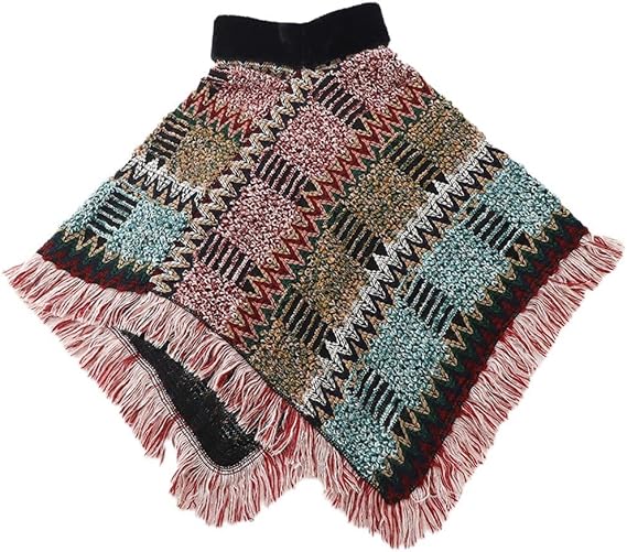 Autumn Winter Cape Poncho Fringe Hem Crochet Cape National Pullover Knit Cloak Warm Wool Shawl Women's Present Gift