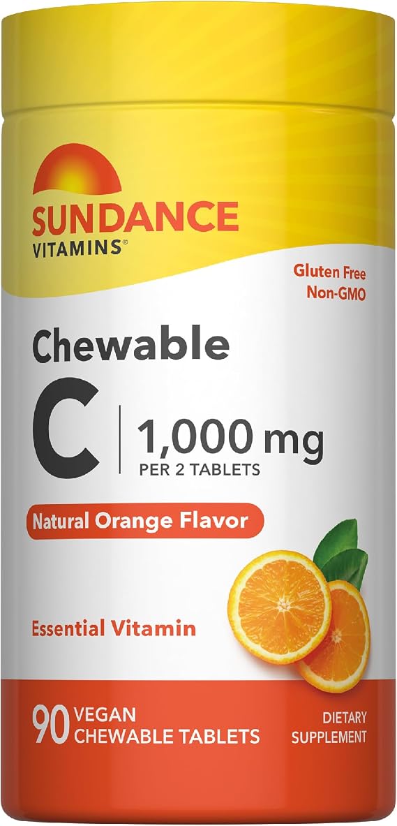 Sundance Chewable Vitamin C 1000mg | 90 Tablets | Natural Orange Flavor