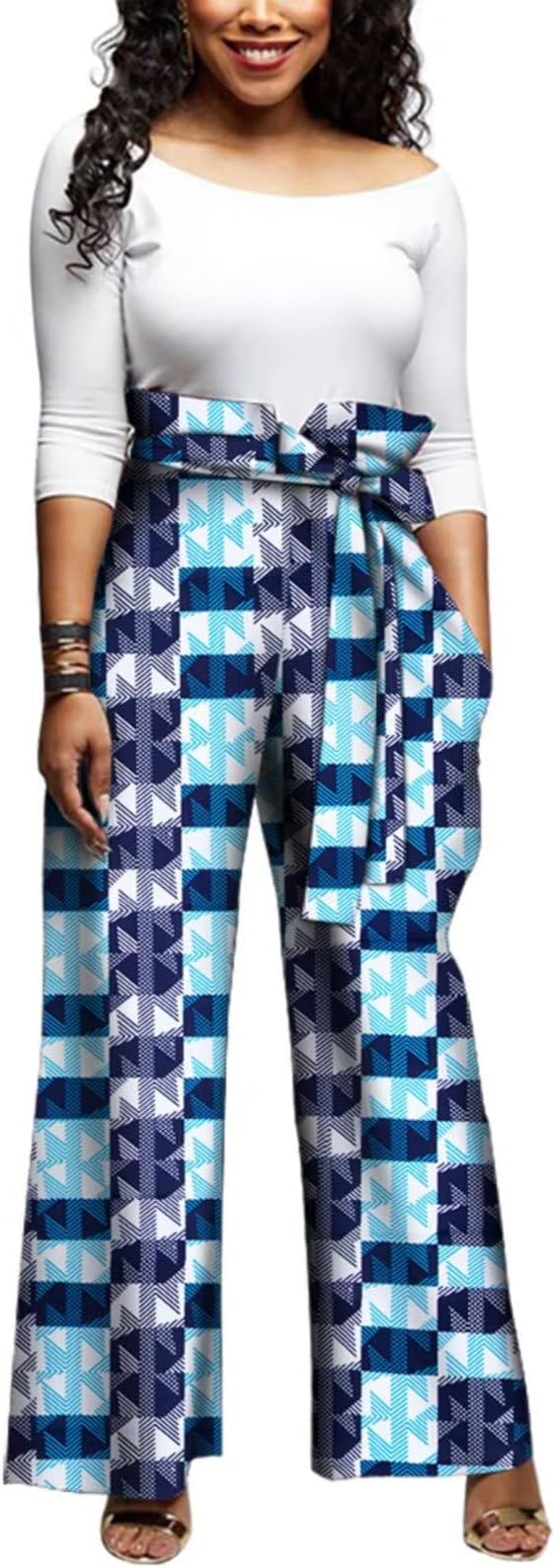 BAZINRICHE Womens African Print Wide Leg Pants Long Trousers High Waisted
