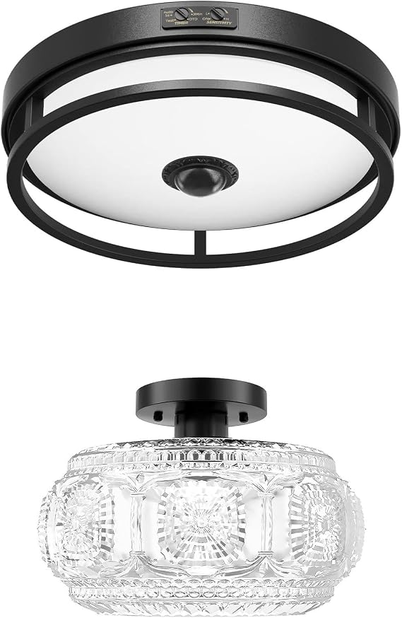 Glass Flush Mount Ceiling Light+ Motion Sensor Outdoor Ceiling Light
