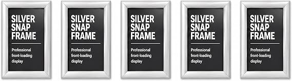 Deflecto A4 Snap Frame Silver Pack of 5, Aluminium Clip Frame Wall Display