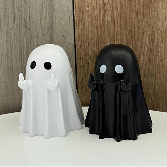 Finger Ghost Figurine Statue - Funny Finger Ghost Statue Halloween Decor - Cute Ghosts Statues Resin Spooky Ghosts Figurine Halloween Decorations for Home Garden (2PCS)