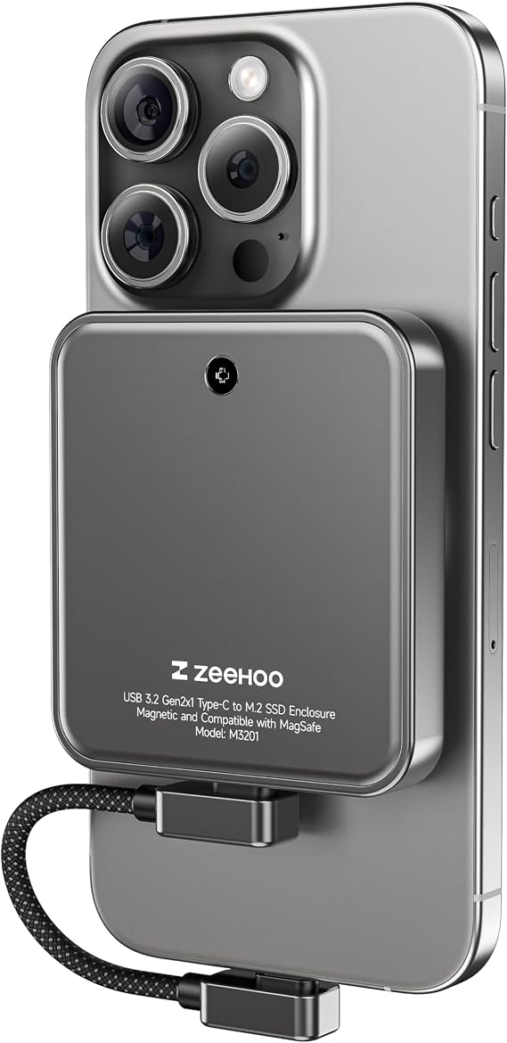 ZeeHoo Magnetic 2230 NVMe M.2 SSD Enclosure, 10Gbps USB C 3.2 to NVMe M.2 Adapter, Aluminum External SSD Case, Support M-Key B+M Key UASP