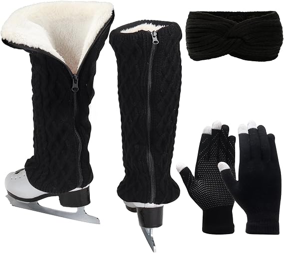 Figure Skating Leg Warmers Gloves Headband Set Fleece Zipper Skating Leg Warmers Socks Skating Accessories Equipment
