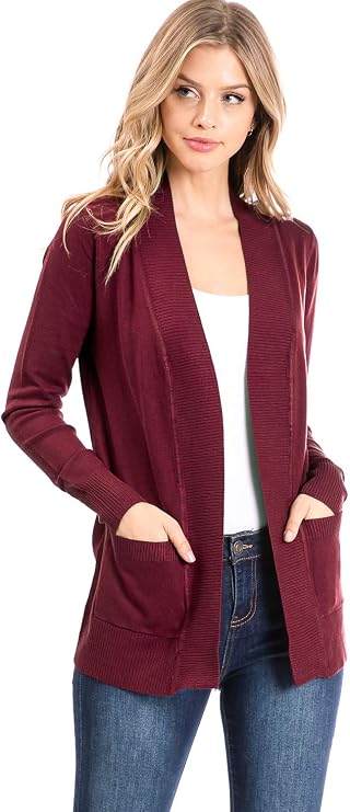Urban Look Womens Basic Long Sleeve Open Front Comfy Sweater Cardigan