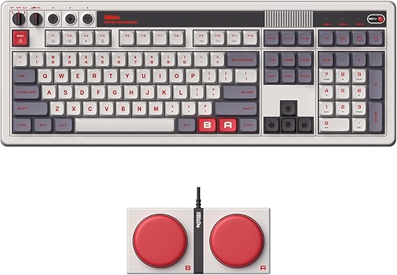 108 Tuşlu ve Entegre Numaralı 8BitDo Retro 108 Mekanik Klavye, Bluetooth/2.4G/USB-C Windows ve Android için Sıcak Değiştirilebilir Kablosuz Oyun Klavyesi - N Edition - QWERTY İngilizce Klavye