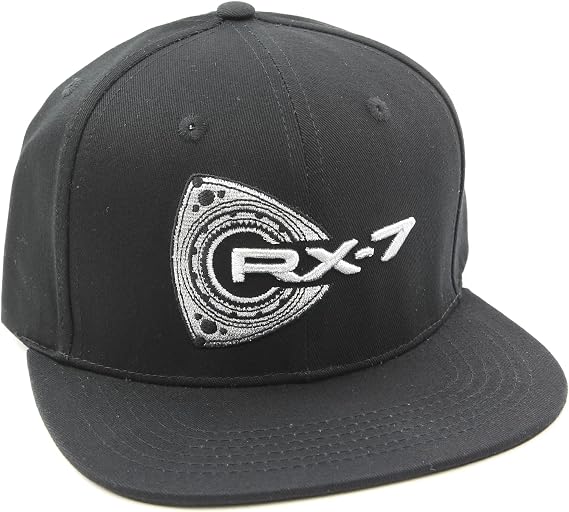 RX-7 Baseball Cap - Black Flat Brim Hat - Rotor & RX7 Logos Embroidery in Silver
