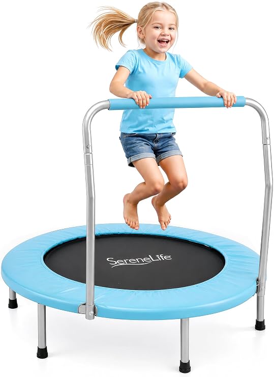 SereneLife 36 Foldable Mini Trampoline for Kids - Compact Fitness Rebounder with Foam Handle - Safe, Stable Exercise Trampoline with 330lbs Max Load for Indoor/Outdoor Active Play & Exercise