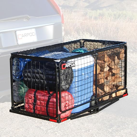 Carpod Cargo Carrier Hitch Basket with Lockable Top Lid, Cargo Volume 14 cu ft, Weight Capacity 450 lb. Durable One-Piece Welded Galvanized Frames, Folds Flat for Easy Storage, with True 2 Shank