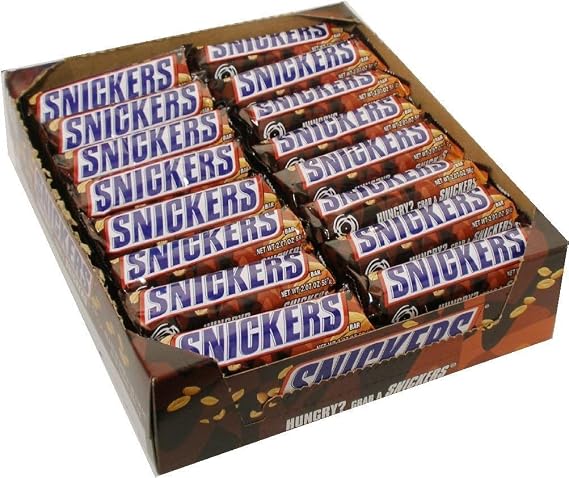 Snickers Single Bar Chocolate Candy, 48 Bars of 1.86oz Each.