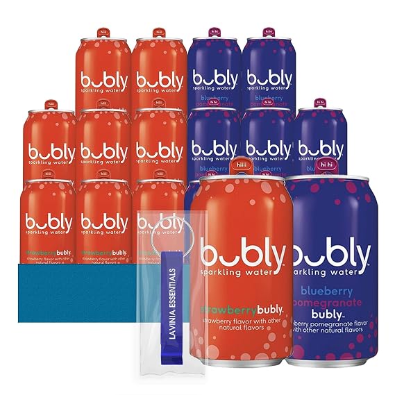 Bubly - Lavinia Essentials Bundle: 16-Pack of Strawberry + Blueberry Flavored Sparkling Water 12 fl oz On-the-Go Aluminum Can + 1 Utility Prop.