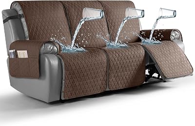 TAOCOCO 100% Waterproof Recliner Cover, Non-Slip Washable Reclining Couch Cover with Elastic Leg Straps, Furniture Protector for Dogs Brown, 3 Seater