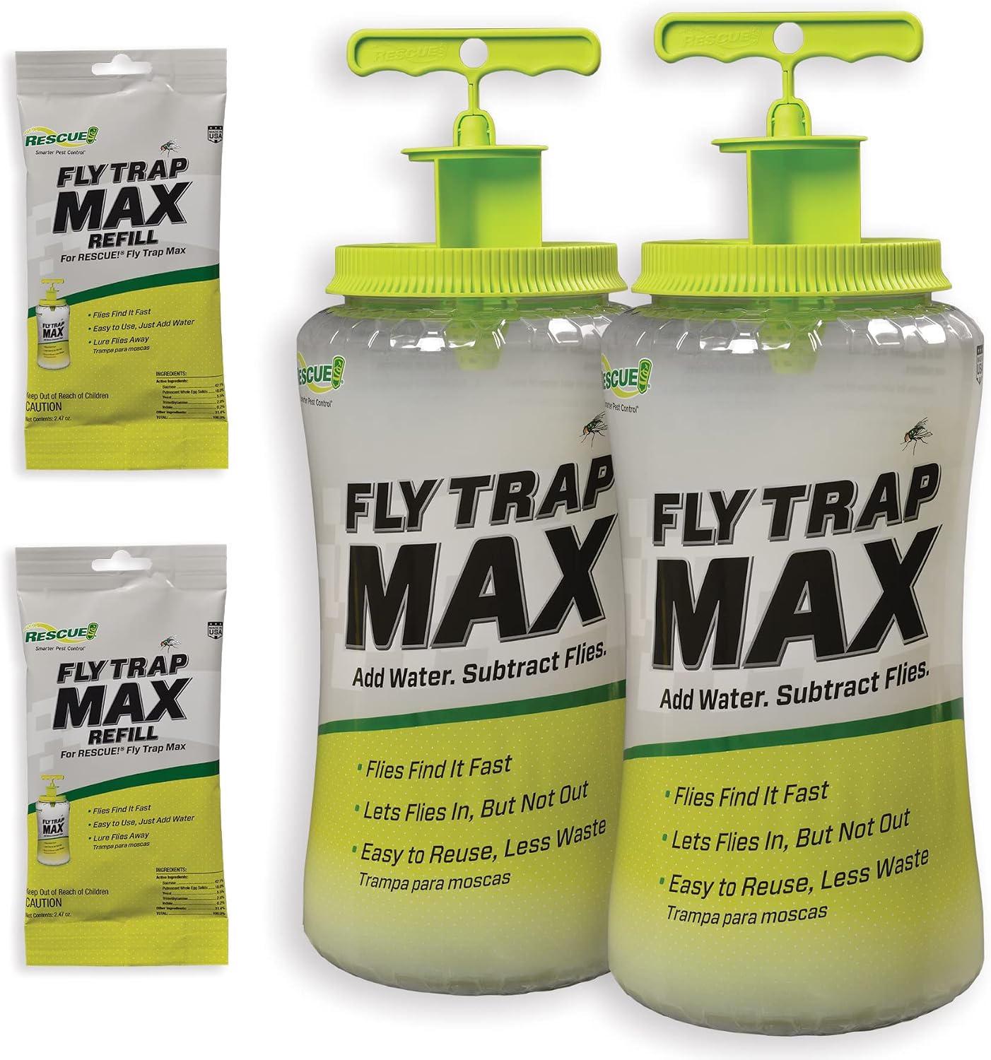 RESCUE! Fly Trap Max Bundle – Large Reusable Outdoor Fly Trap - 2 Traps  2 Refill