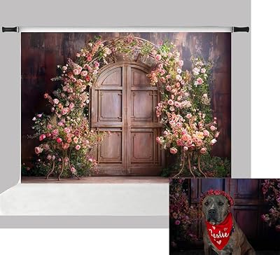 Kate 7x5ft Spring Pink Flowers Arch Door Photo Backdrops for Photography Vitage Rustic Wall Pink Rose Wedding Photographic Background Photocall Props