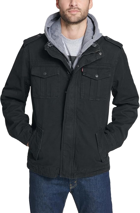 Levi's Men's Washed Cotton Hooded Military Jacket (Regular & Big & Tall Sizes)