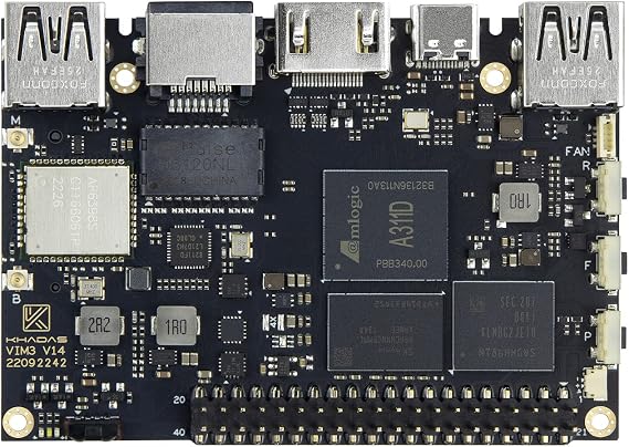 Khadas Single Board Computer VIM3 Basic Amlogic A311D 5 TOPS NPU for A.I. Applications. Dual MIPI Connectors, Dual USB-A, Dual Independent Displays,built-in Operating systems for developers(2+16GB)