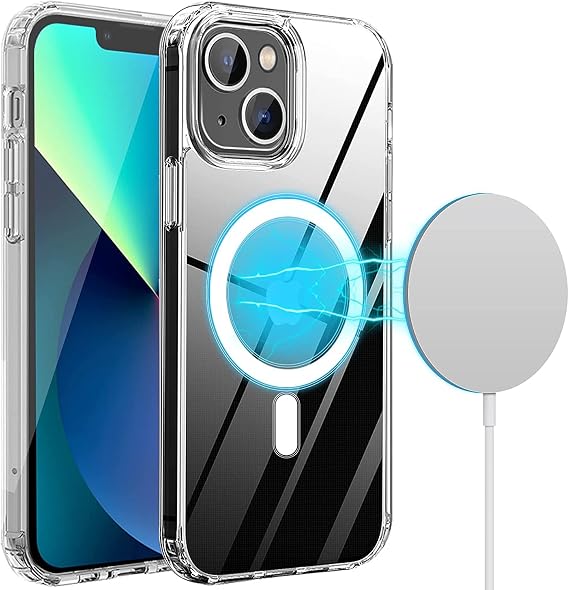 iPhone 13 Mini Case, Fully Transparent, Compatible with Magsafe Chargers, Clear Case, US Military MIL Standard Certified, Hybrid TPU Bumper, PC Microdot Treatment, Shock Resistant, Yellow and Scratch