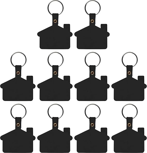 DISCOUNT PROMOS House Shaped Soft Key Tags Set of 10, Bulk Pack - Perfect for Tradeshows, Party Favors, Events - Black