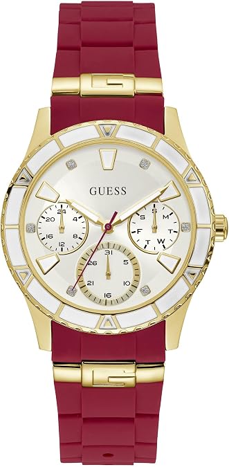 Guess Women's Gold-Tone + Iconic Red Stain Resistant Silicone Watch