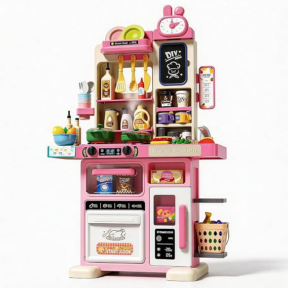33.8IN Kids Kitchen Playset with Sound & Light - Cooking Stove with Steam