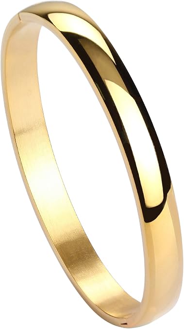 MILAKOO Womens Bangle 8MM Stainless Steel Bracelet Oval Polished Finish Cuff Bangle 6.7"