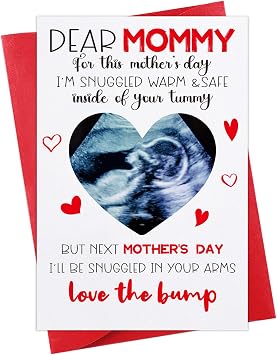FLYAB Happy First Mothers Day Card - Funny Mom To Be Mothers Day Card with Envelope Photo Insert Happy Gift Pregnancy Gift for Expecting Mom