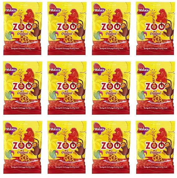 Malaco Zoo Original Fruit Taste Chewy Gummy 12 packs of 80g
