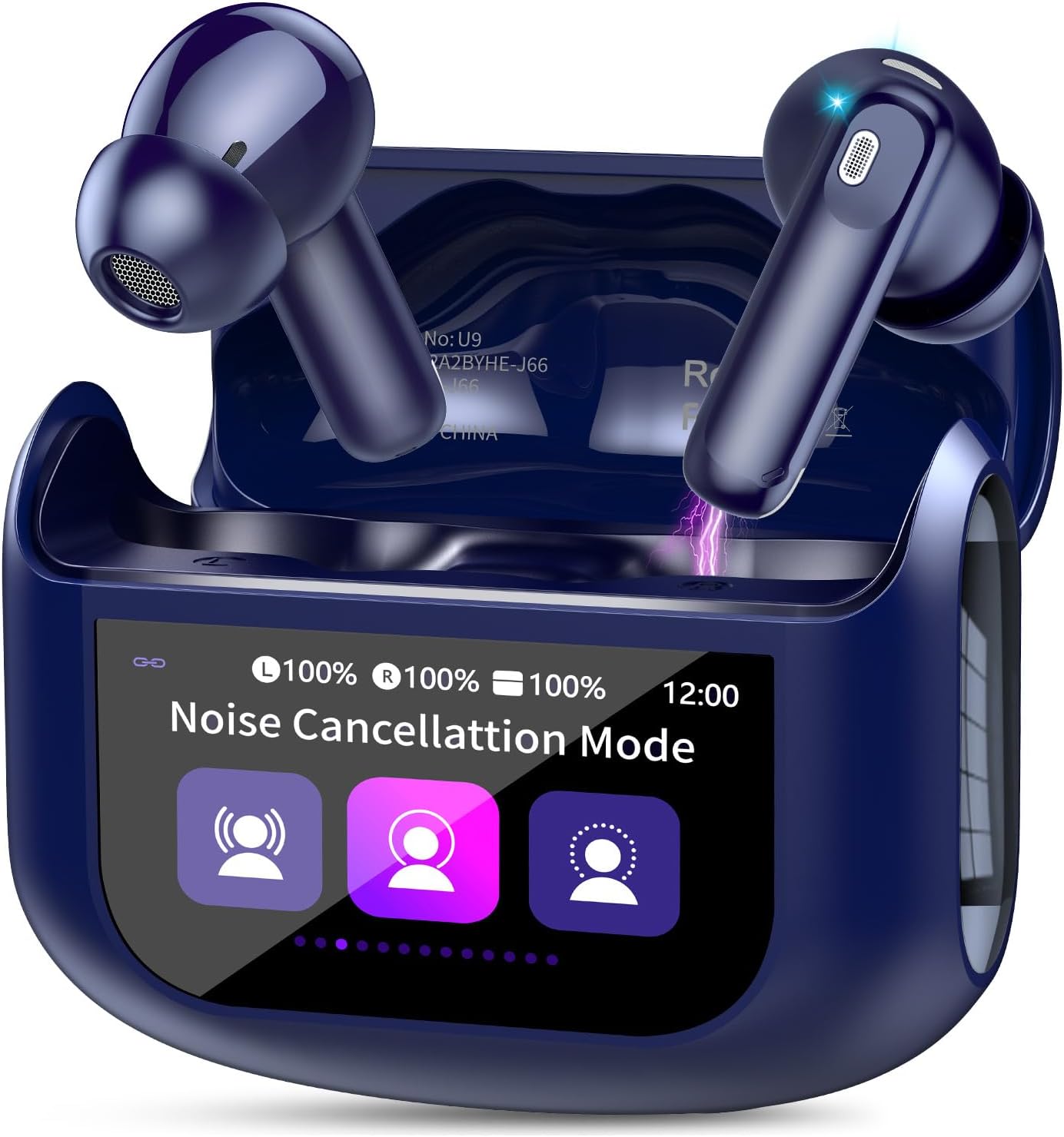 Wireless Earbuds with Smart Touch Screen ANC Active Noise Cancelling Bluetooth 5.4 Headphones in Ear Earphones with HD Mic HiFi Stereo Sound, Bluetooth Earphones 40H Playtime IP7 (Blue)