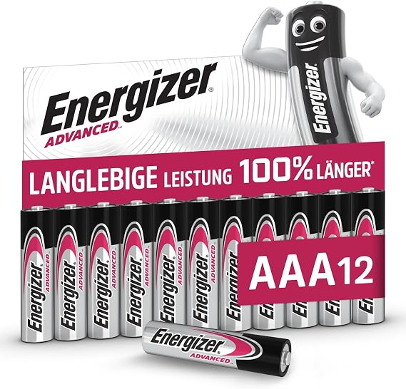 Energizer Advanced AAA batteries (12 pieces) 1.5 V alkaline batteries powerful and durable made in the EU 100% plastic-free packaging can be stored for 10 years [exclusive to Amazon]