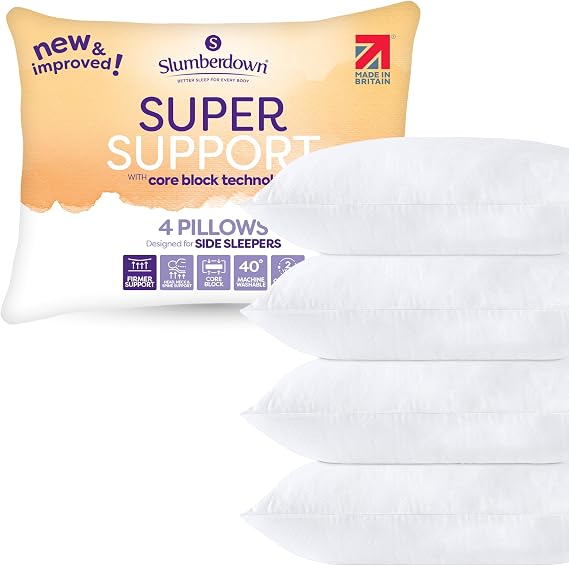 Slumberdown Super Support Pillows 4 Pack - Firm Pillow for Side Sleepers