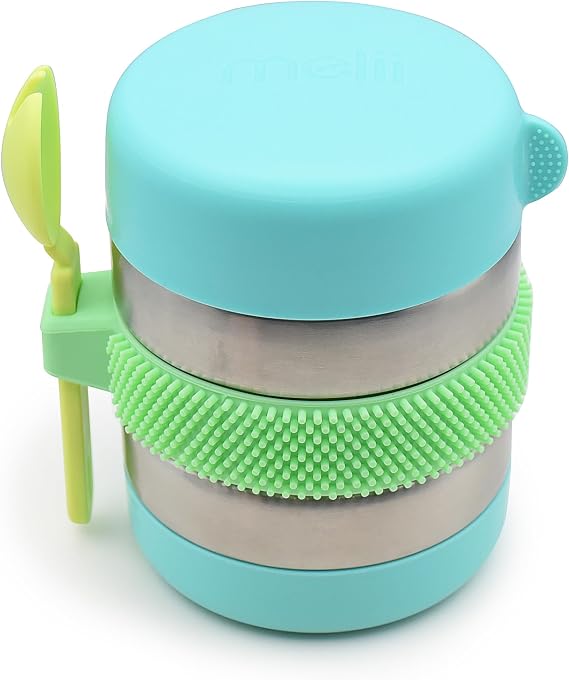 melii Stainless Steel Food Jar, 10.1oz, Double Walled, Vacuum Insulated, Integrated Fork, Airtight & Leakproof, Dishwasher Safe - Blue, Mint, Lime